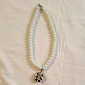 Elegant White Beaded Necklace with Panda Pendant
